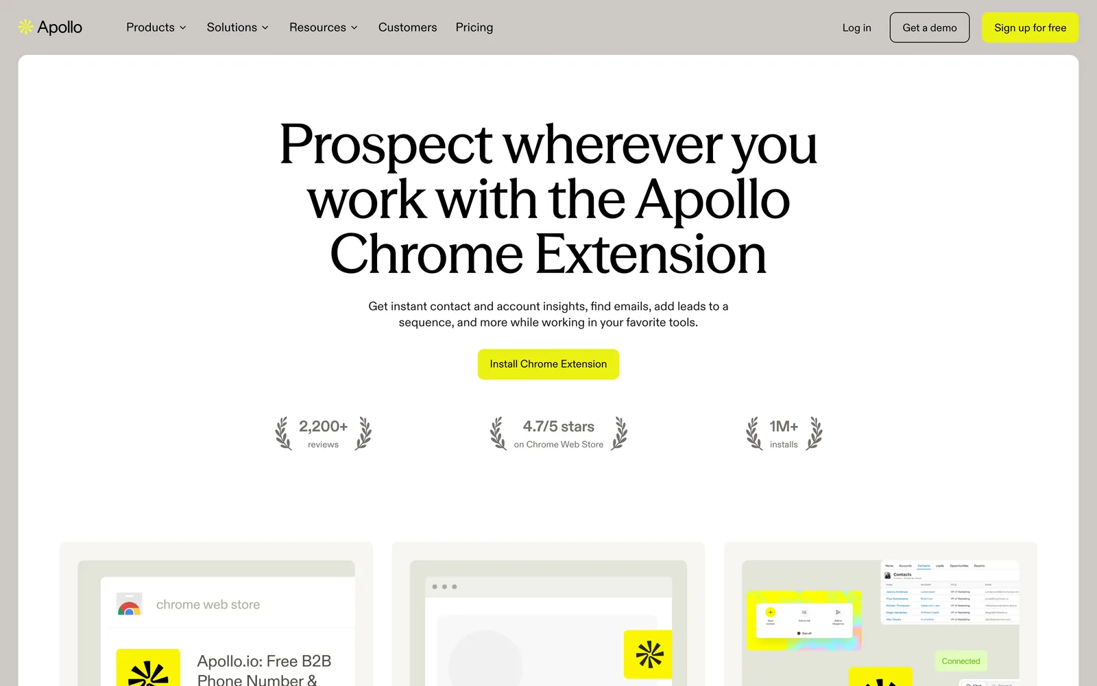 La page de l'extension Apollo, le 4 octobre 2026 : 4,7 sur 5 sur le Chrome Web Store et plus d'un million d'installations.