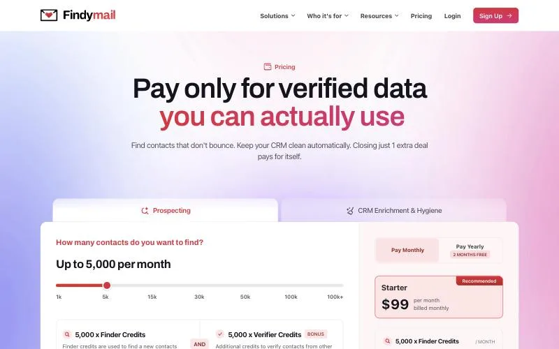 Page des tarifs de Findymail, relevée le 9 octobre 2026